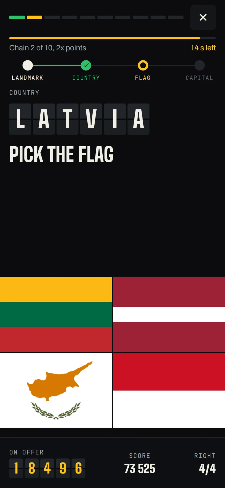 God chain step two: pick the flag of Latvia from four flags